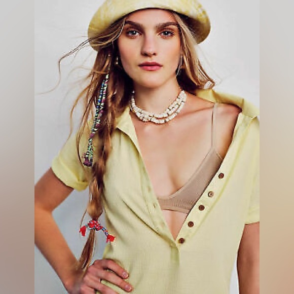 Free People Something Casual Mini Dress Yellow Beach Button Down Short Sleeve - Picture 4 of 10